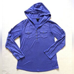 Marmot Womens Top Large Purple Hooded Roll Tab Base Layer Pockets Logo